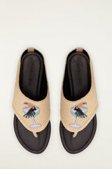 Raffia Embroidered Icons Flat Sandal