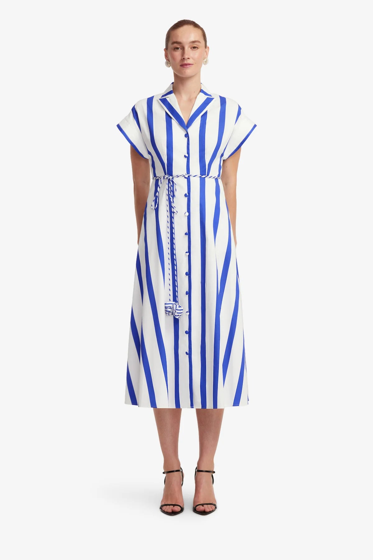 Aubrey Striped Shirt Midi Dress - Navy