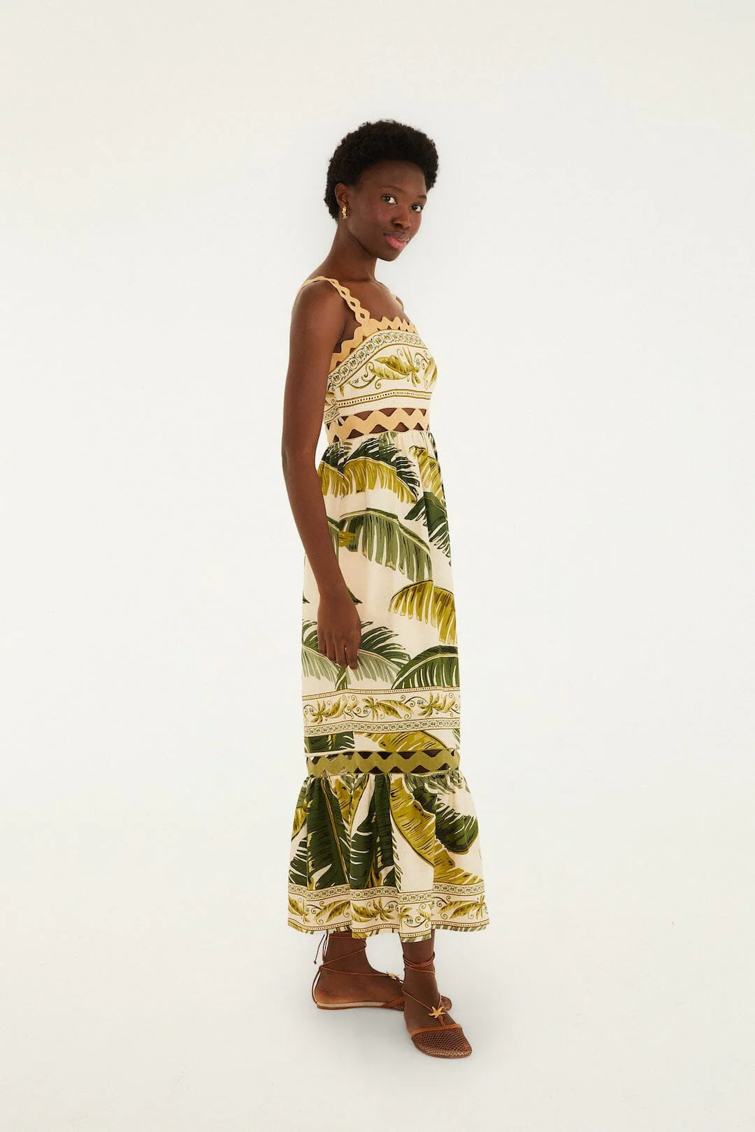 Sand Trancoso Wavy Trim Maxi Dress