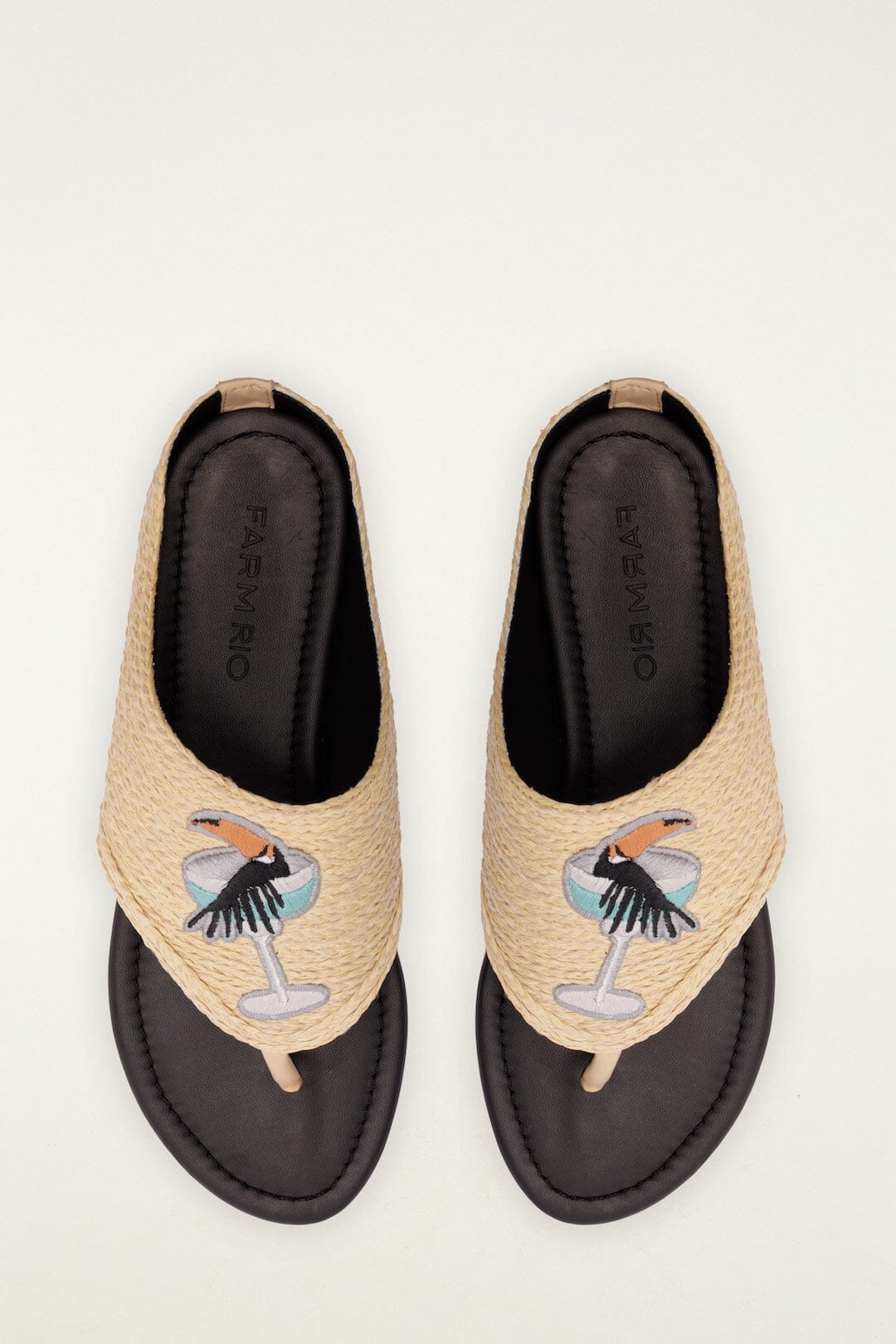 Raffia Embroidered Icons Flat Sandal