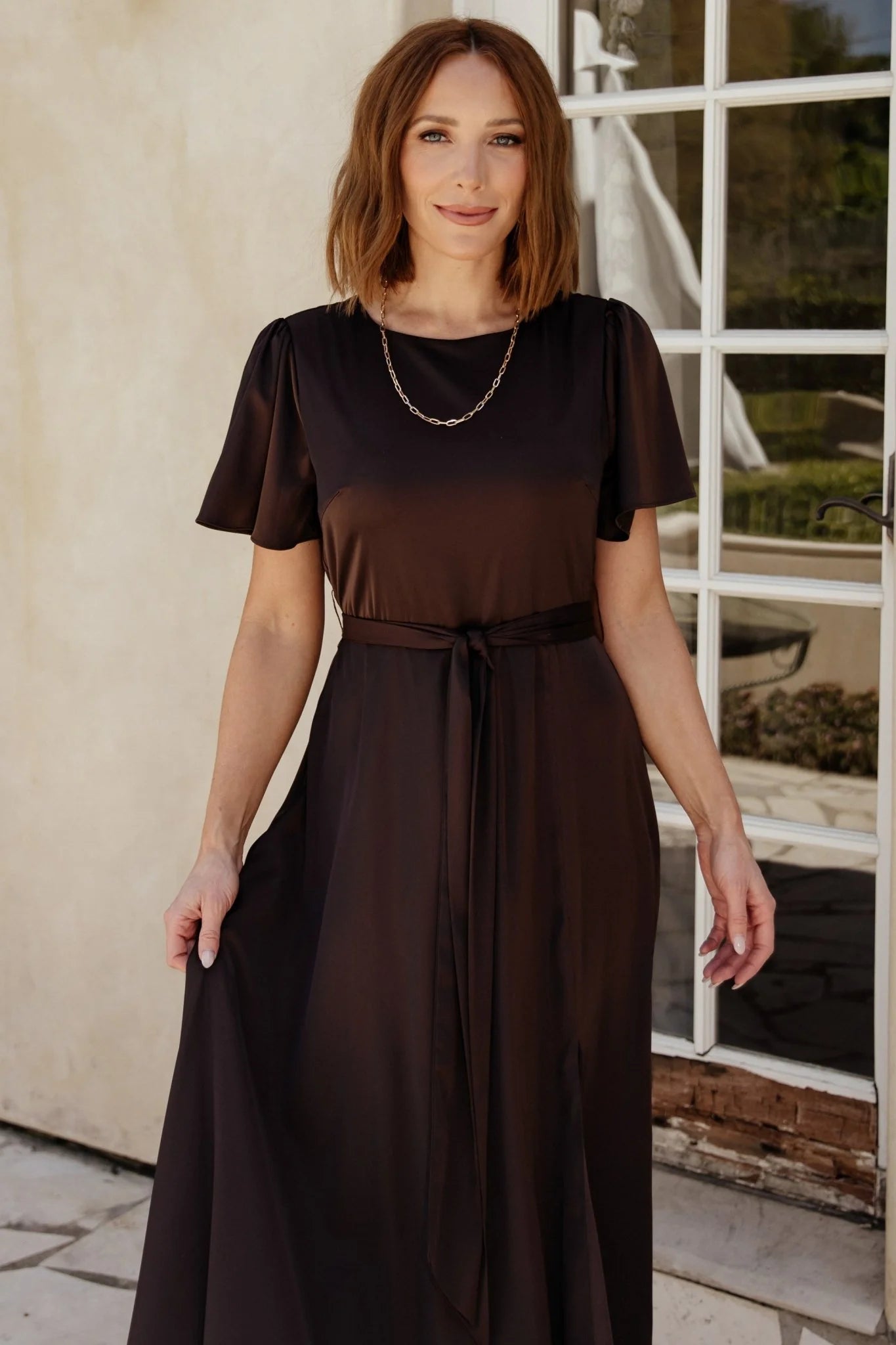 Agnes Satin Maxi Dress | Espresso
