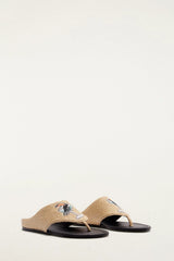 Raffia Embroidered Icons Flat Sandal