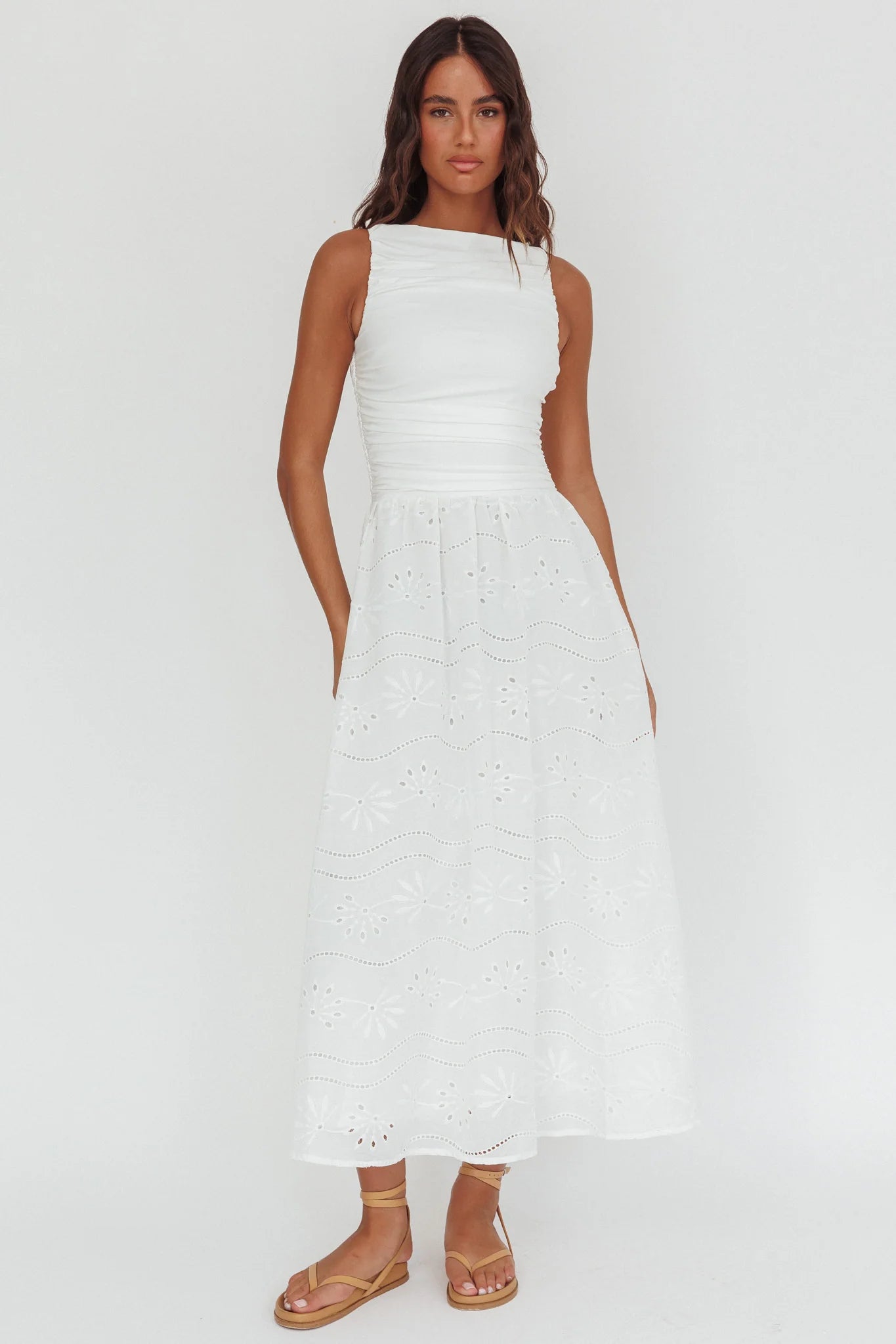 Dalayla Sleeveless Eyelet Maxi Dress White